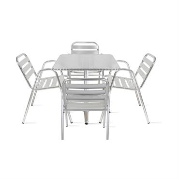 Table de jardin bistrot carrée et 4 fauteuils en aluminium