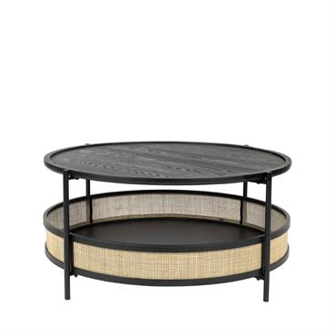 Table basse ronde en bois et cannage ø80cm - Noir