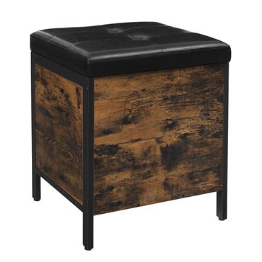 Banc avec coffre de rangement surface en PU marron rustique et noir
