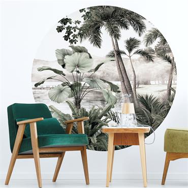 Papier Peint fresque jungle tropicale vintage 120x120cm