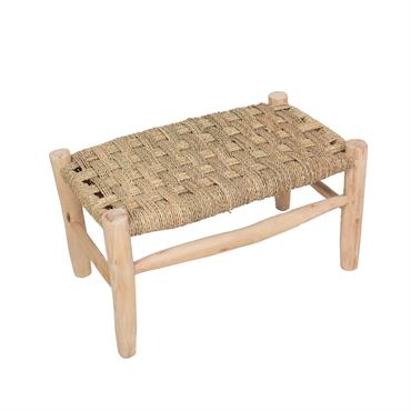 Petit banc en bois et doum tressé  35x57x35