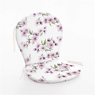 Coussin pour chaise d'extérieur Blanc avec des fleurs roses 90x48x5