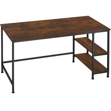 Bureau Style industriel Étagère 2 espaces de stockage bois foncé