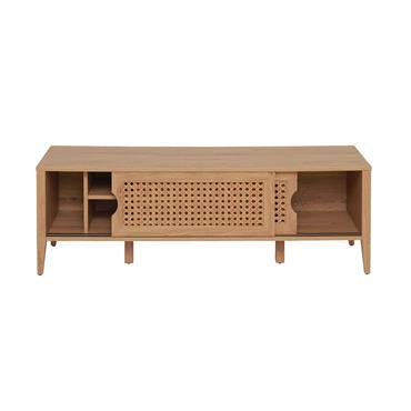 Meuble TV avec 2 Portes Coulissantes Décor Rotin - L138 cm