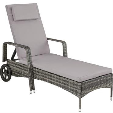 Bain de soleil anti UV Coussin amovible et roulettes gris/gris clair