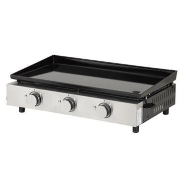 Plancha au gaz 3 brûleurs plaque en fonte acier noir et inox