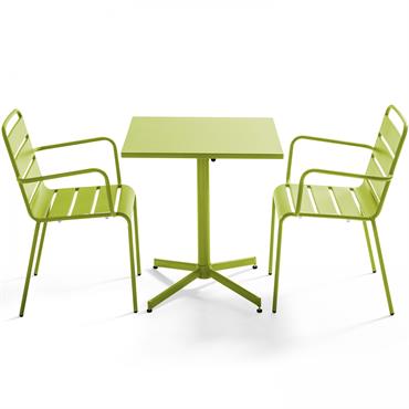 Ensemble table de jardin bistrot et 2 fauteuils métal vert