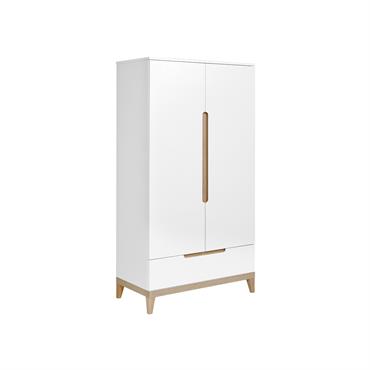 Armoire 2 portes avec tiroir effet bois Blanc
