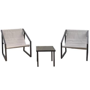 Ensemble bistro de jardin 2 places beige textilène premium