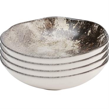 Assiette creuse en céramique marron et beige D19 - Lot de 4