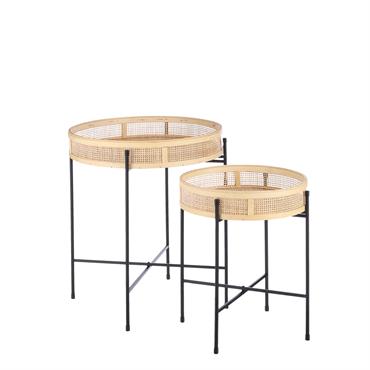 Tables gigognes en métal noir et bambou H53 x 45 cm