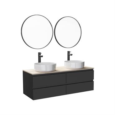 Points forts du produit: Espace au sol libéré   Tiroirs de rangement   Mob-In vous propose le meuble de salle de bain SORRENTO noir carboneavec son plan décor ...