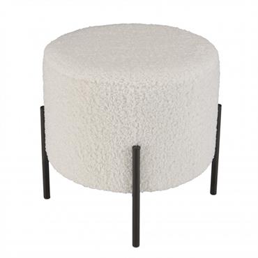 Tabouret rond 40x40cm tissu bouclette blanc pieds métal noir