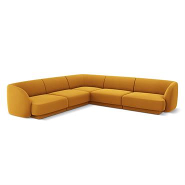 Canapé d'angle symétrique 5 places en tissu velours jaune