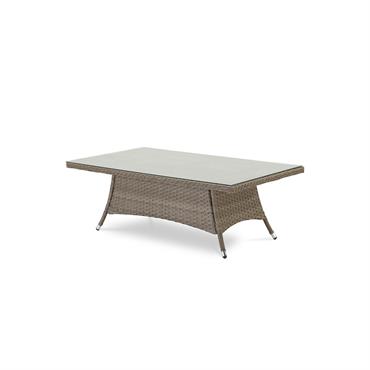 Table basse de porche en aluminium et rotin synthétique 140x80x46cm