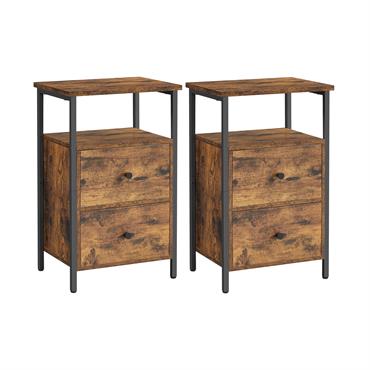 Lot de 2 tables de chevet 2 tiroirs style industriel marron rustique