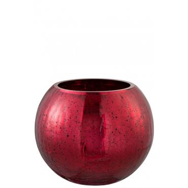 Photophore boule craquelé verre rouge brillant D20cm