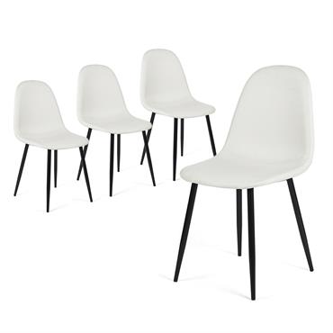 Lot de 4 chaises tissu blanc cassé pieds noir