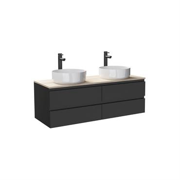Meuble double vasque 120cm avec plan bois  Noir 