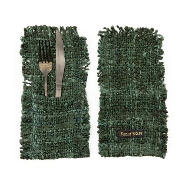 Porte-couverts en coton vert set de 4