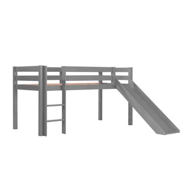 Lit mi hauteur enfant avec toboggan en bois massif gris 90x200