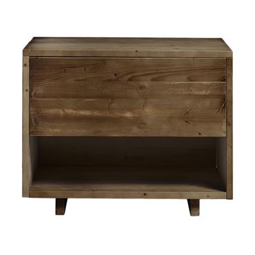 Table de chevet  avec tiroir en bois couleur marron vieilli