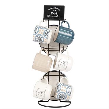 Tasses en céramique blanche et bleue à motifs 