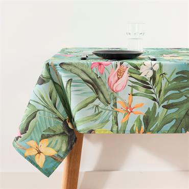 Nappe anti-taches en coton tropical vert 100x155 cm