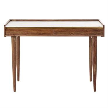Bureau en acacia massif et marbre blanc