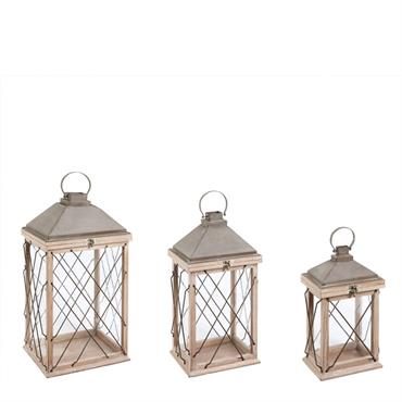 Lanterne décorative en bois marron et gris H68