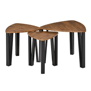 Lot de 3 tables basses gigognes encastrables design aspect noyer