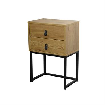 Chevet 2 Tiroirs Pieds Métal Effet Chêne - H65 cm