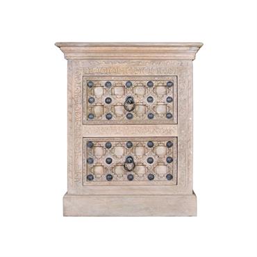 Table de chevet en bois de manguier naturel avec détails en bronze
