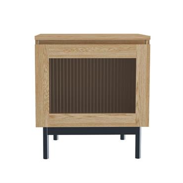 Table de chevet bois et verre fluté