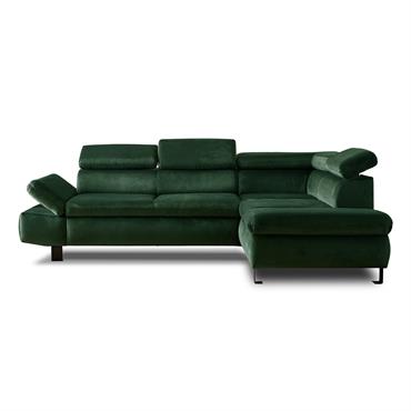 Canapé d'angle droit convertible 5 places en velours vert