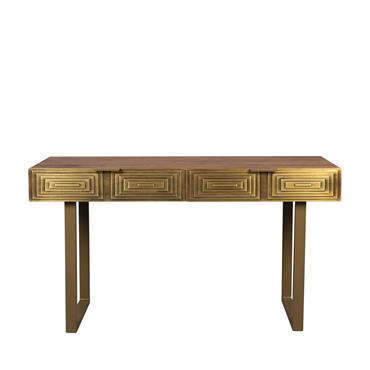 Console 2 tiroirs en bois - Doré