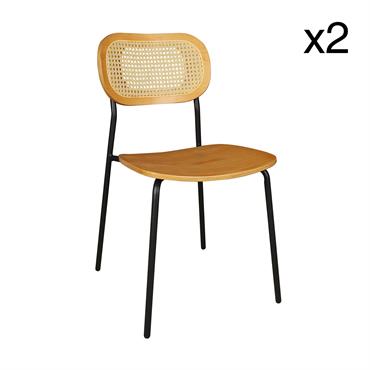 Lot de 2 chaises en bois naturel et pieds en métal noir