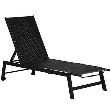 Bain de soleil inclinable roulettes aluminium résine tressée noire