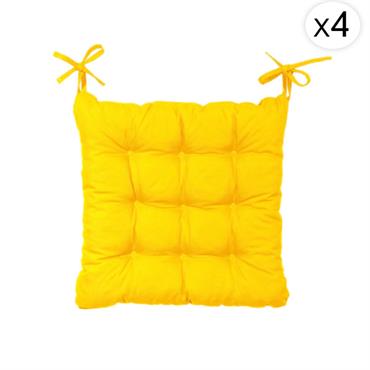 Lot de 4 Galettes de chaise en polyester 40 x 40 cm jaune