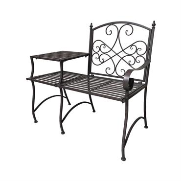 Banc et sa tablette de jardin en métal marron 97 x 50