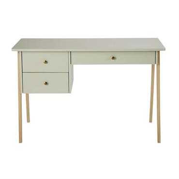 Bureau enfant 3 tiroirs vert pieds en chêne