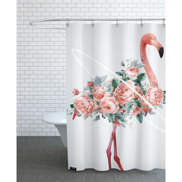 Rideau de douche en polyester en blanc & rose 150x200