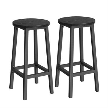 Tabourets de bar rond avec repose-pieds effet bois noir