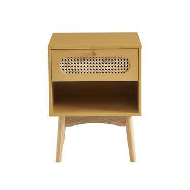 Table de chevet  jaune safran et cannage rotin 40cm