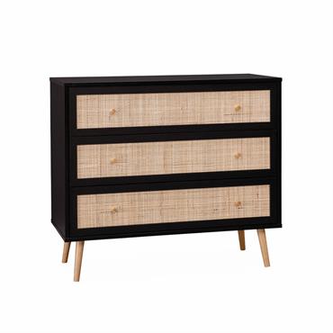 Commode en décor bois noir et cannage
