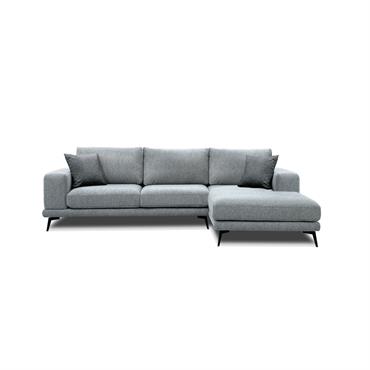 Canapé d'angle droit 4 places tissu gris clair