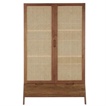 Armoire 2 portes 1 tiroir cannage en rotin