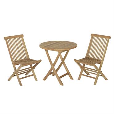 Salon de jardin en teck massif Manga - Table ronde pliante de 75 cm + 2 chaises JavaLes balcons ont également leur salon de jardin pour prendre les petits déjeuners ...