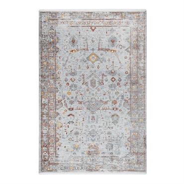 Tapis vintage bohème à poils ras et franges multicolorebeige 290x200