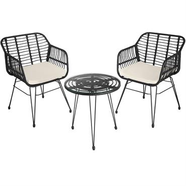 Salon de jardin 2 personnes Résistant aux UV au Design filigrane noir